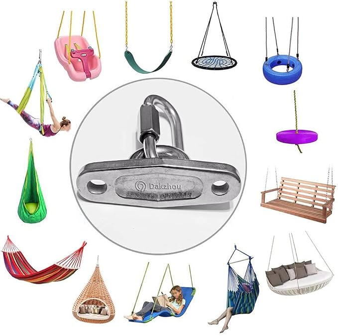 Of2 Heavy Swing Hangers Stainless Steel 304 Rust-Proof Playground Porch Yoga seat Hanger Swing Hammock Chair Suspension kit Indoor and Outdoor 2000 pounds Capacity 2 carabiners