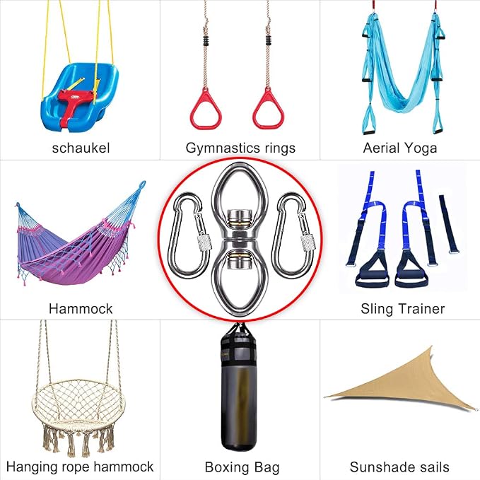 Dolibest Silent Bearing Swing Swivel Rotational Safety Device, Swing Swivel Hanger, Swivel Hardware with 360° Rotation for Aerial Yoga Tree Swing, Hammock Chair, Climbing Rope, Yoga, Hanging Hammocks