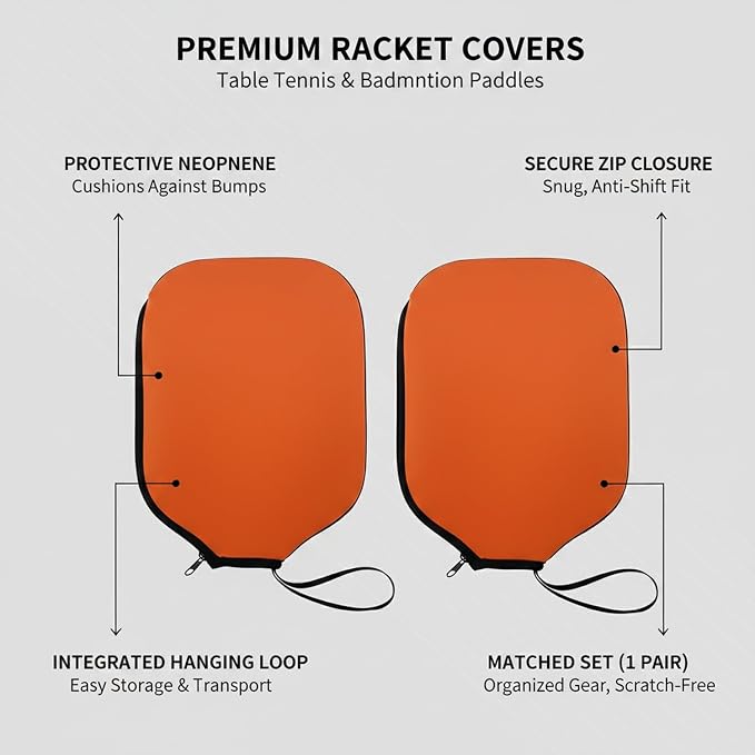2-Pack Neoprene Racket Covers for Table Tennis & Badminton, Protective Storage Sleeves with Hanging Loop, Scratch-Resistant Paddle Cases