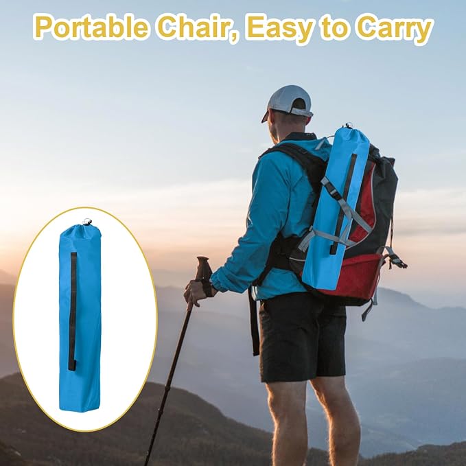 Folding Camping Chair with Cup Holder & Storage Bag, 225lbs Capacity, Large Anti-Sink Feet, Breathable PE Coated Fabric for Outdoor, Hiking, Beach, Fishing, Backpacking, Blue