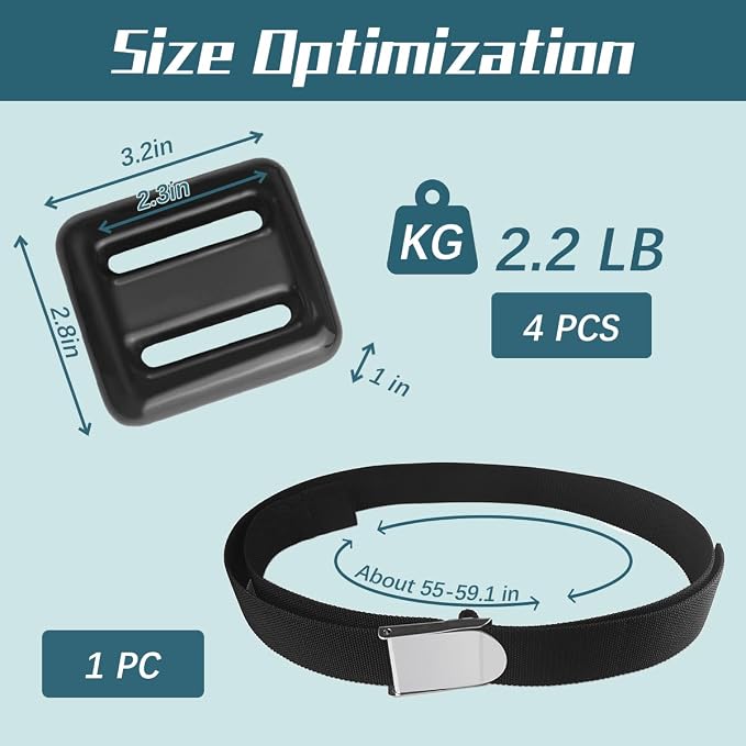 4 Pcs Scuba Weight Belt,Diving Weight Belt with Metal Block Buckle Coated Dive Weights Nylon Dive Belt Suitable for Free Diving