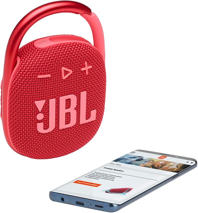 JBL Clip 4 - Portable Mini Bluetooth Speaker, big audio and punchy bass, integrated carabiner, IP67 waterproof and dustproof, 10 hours of playtime, speaker for home, outdoor and travel (Red)
