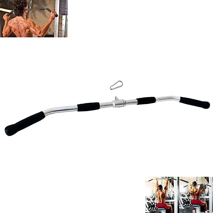 Lat Cable Machine Attachment Curl Pulldown Barbell Revolving Bar, Multi-Exerciser Cable Attachment, Solid Steel Tricep Press Down Bar with Rubber Handgrips & Revolving Hanger