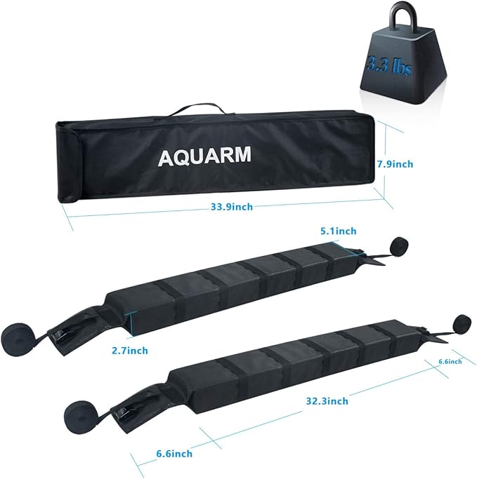 Kayak Roof Rack Pads Deluxe Upgrade Universal Car Soft Roof Rack for Canoe/Paddle Board/SUP with Adjustable Steady Tie-Down Straps/Ropes/Hooks/T-Straps and Storage Bag