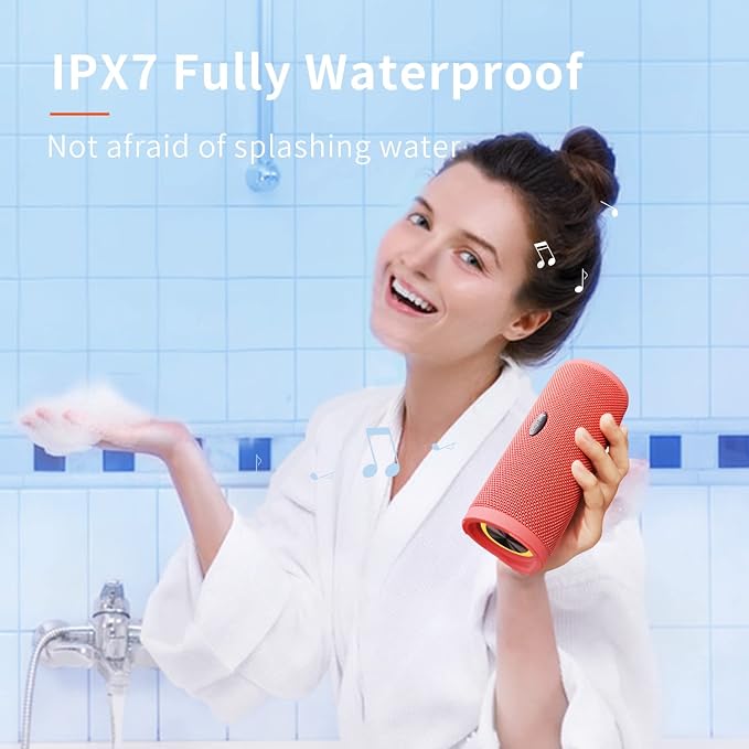 HEYSONG Portable Bluetooth Speaker, Waterproof Wireless Shower Speakers with Good Bass, IPX7 Floating, 5000mAh, TF Card, Loud Sound for Beach, Pool, Kayak Accessories, Gifts for Women-Papaver red