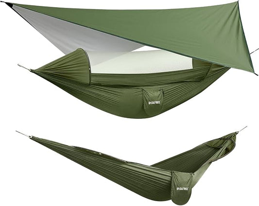 G4Free Large Camping Hammock with Mosquito Net and Rain Fly- 2 Person Portable Hammock with Bug Net and Tent Tarp for Outdoor Hiking Camping Backpacking Travel(Army Green with Rain Fly)