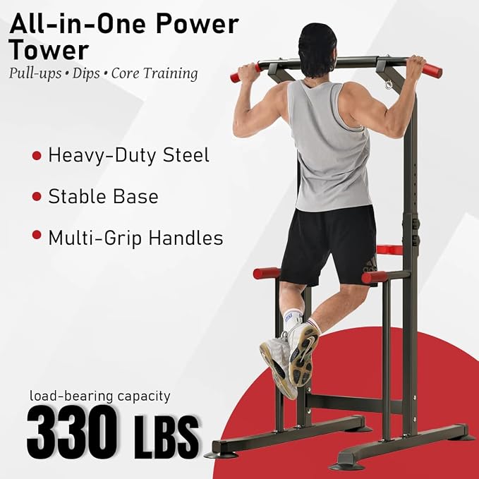 Power Tower Pull Up & Dip Station Multi-Function Home Strength Training Fitness Workout Station Height Adjustable