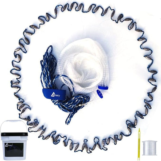 Drasry Saltwater Fishing Cast Net for Bait 3/8 1/4 or 1/2 with Heavy Sinkers Fish Trap Throw Net. Size 3ft/4ft/5ft/6ft/7ft/8ft/9ft/10ft Radius Freshwater Nets