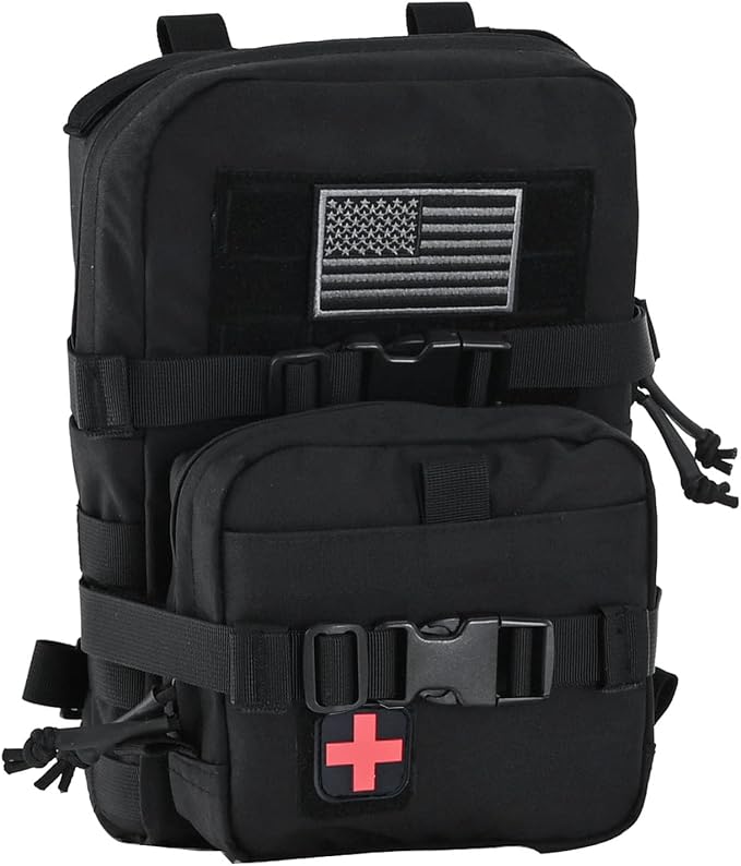 Tactical Mini Molle Hydration Pack,Molle Hydration Carrier with IFAK Pouch&US Flag&Med Patch,Hydropack for 2L Water Bladder