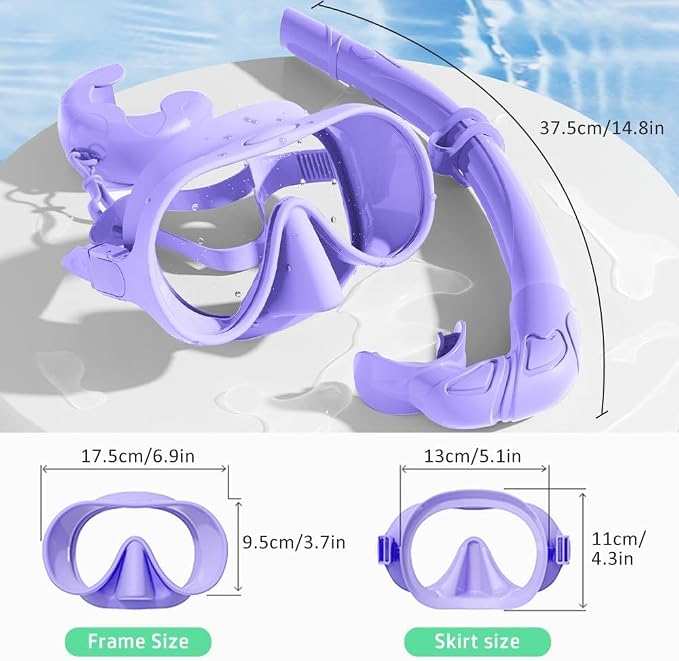2 Sets Snorkeling Gear for Adults, Snorkel Set Adult Panoramic View, Anti-Leak Anti-Fog Scuba Diving Mask with Mesh Bag, for Portable Professional Diving Snorkeling Set