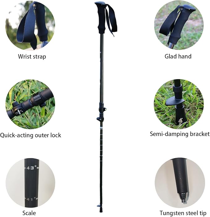 Carbon Fiber Trekking Poles 2 Pcs Ultra Lightweight Telescopic Collapsible Hiking Poles, Adjustable EVA Grips-Terrain Accessories, Portable Hiking Sticks for Hiking Men&Women