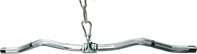 Lat Cable Machine Attachment Curl Pulldown Barbell Revolving Bar, Multi-Exerciser Cable Attachment, Solid Steel Tricep Press Down Bar with Rubber Handgrips & Revolving Hanger