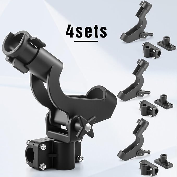Liliful 4 Pcs Fishing Rod Holder for Boat Adjustable Kayak Swivel Fishing Pole Holders Accessories, Black