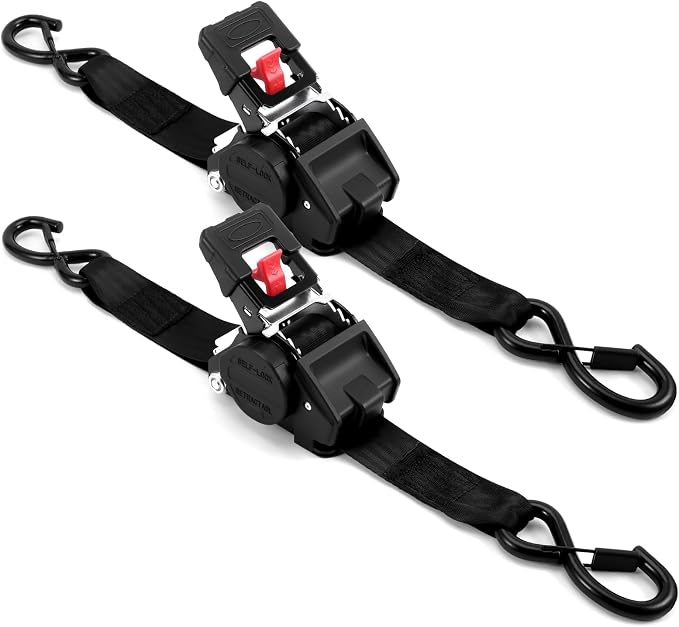 LEVELEVE Retractable Ratchet Tie Down Straps (2" x 6FT, 2-Pack, Black) - Heavy Duty 4000LBS Break Strength Quick-Lock, Weather Resistant for Moving, Cargo, Trucks & Boats