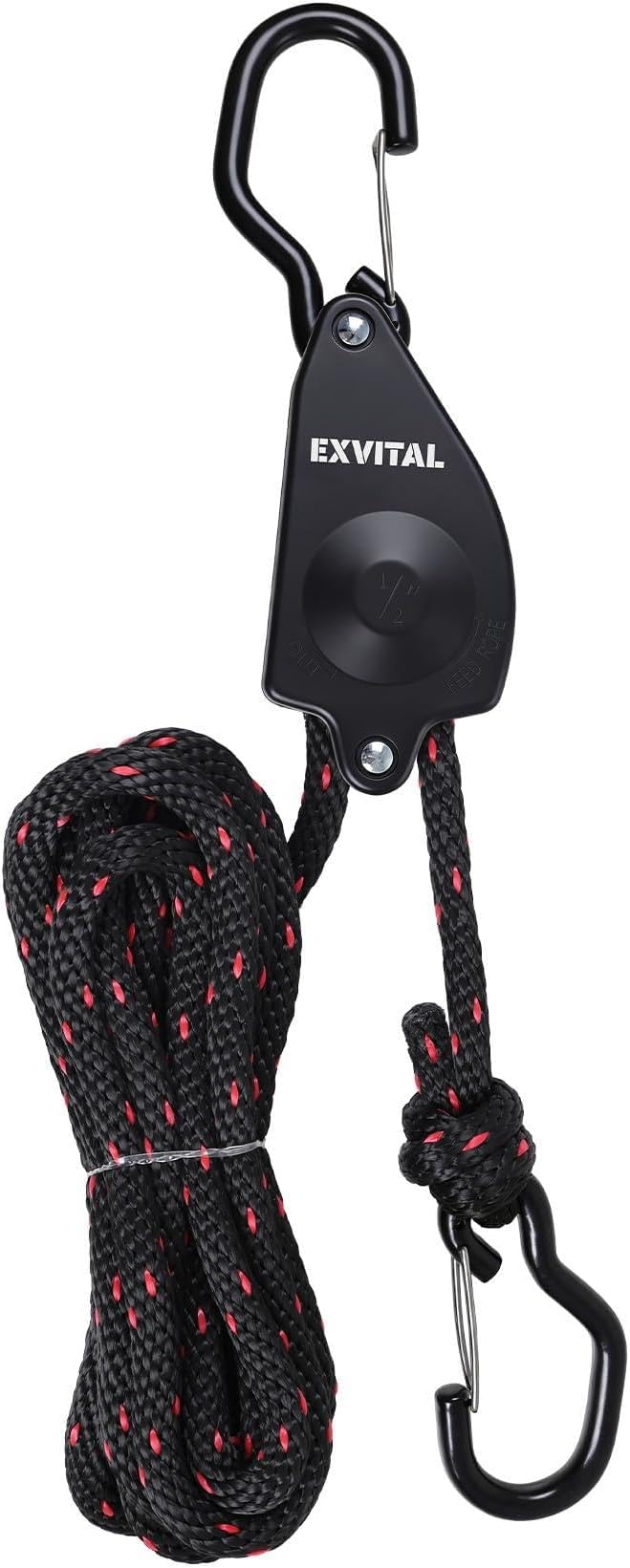 1PCS Kayak Rope Tie Down Ratchet Straps 1/2" ×14' Bow and Stern Tie Down Kayak with Safety S Hook Heavy Duty Ratchet Rope Black