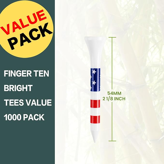 Stylish USA Flag Golf Tees Wood 1 1/2" 2 1/8" 2 3/4" 3 1/4" Value 500/1000 Pack, Durable Long Short Tees with Stripes for Consistent Height