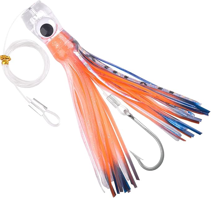 Trolling Lures Saltwater for Tuna Mahi Marlin Wahoo Dolphin Shark Offshore Trolling Baits with Squid Skirt Big Game Fishing Lures Deep Sea Squid Skirts Rig 6/9 inch