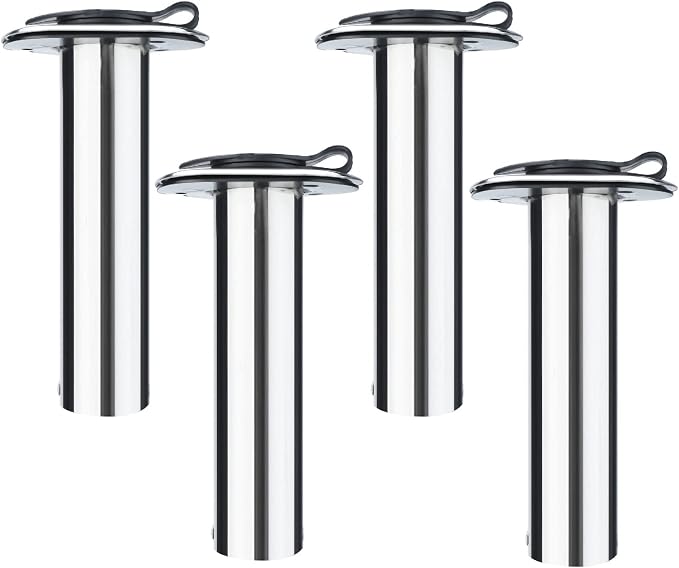 NovelBee 4pcs Boat Fishing Rod Holders,Stainless Steel Fishing Rod Rack Flush Mount withCap,Liner,Gasket (90 Degree Rod Holder)