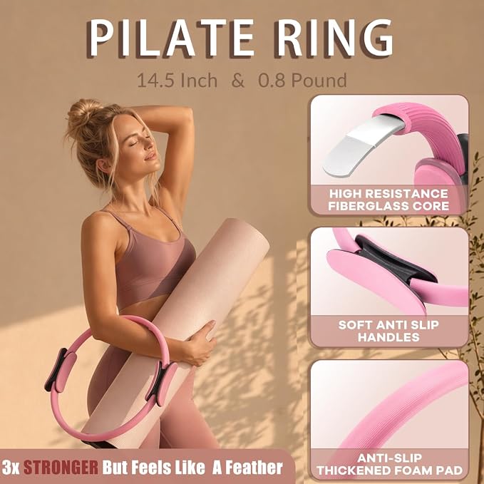 kornsurte Pilates Kit, 19PCS Pilates Equipment for Women, Pilates Ring and Ball Set, Resistance Bands, Ankle Weights, Pilates Starter Set for Home Workout, Core Strength & Flexibility