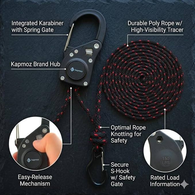 Heavy Duty Ratchet Tie Down Straps with Carabiner Hooks – Durable Adjustable Cargo Straps for Truck, Trailer, Motorcycle, Kayak, Moving & Outdoor Gear, Easy Pull Tightener (4-Pack)