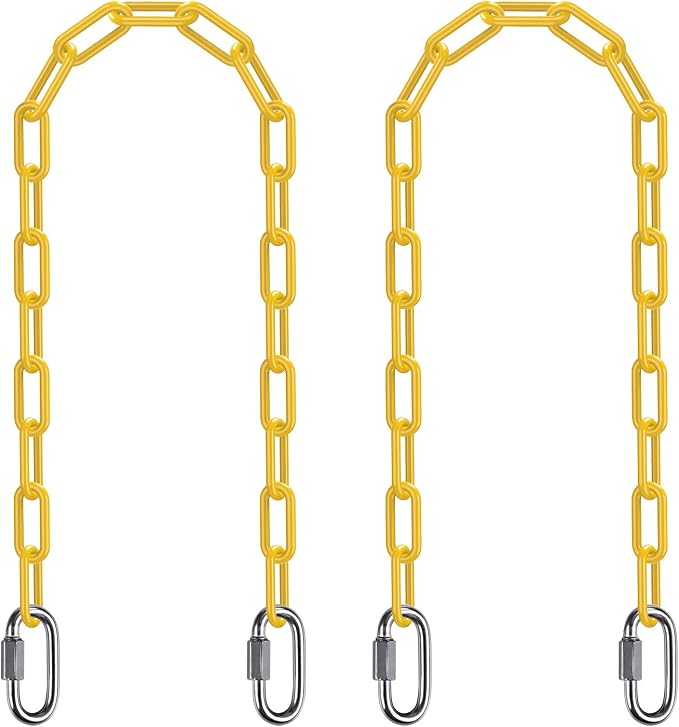 SELEWARE 2 Pack 40 Inch Hanging Swing Chain with 4 Carabiners, 1000LB Capacity Plastic Coated Hanging Chains, Hammock Hardware Kit for Swing, Hanging Chair, Punching Bags, Indoor Outdoor Gym (Yellow)
