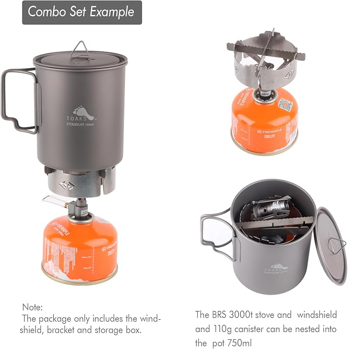 BRS 3000T Stove Windscreen Titanium Camp Stove Windshield with Storage Box for Outdoor Camping Ultralight (Grey-with stand)