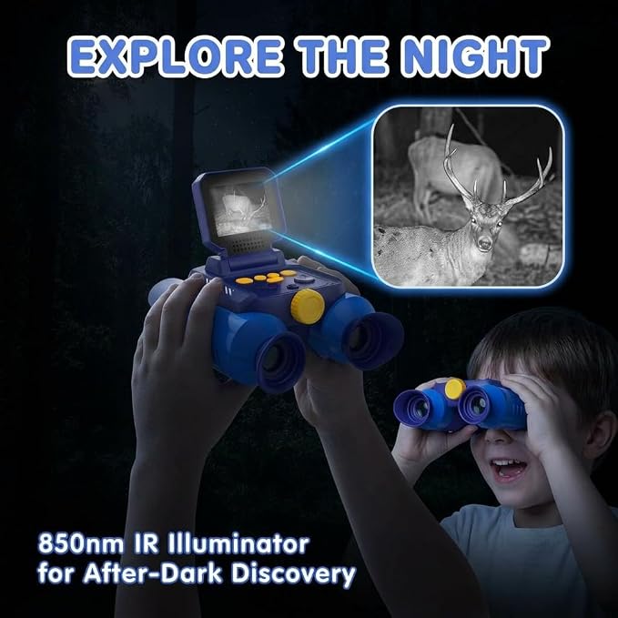 Kids Binoculars with Night Vision Camera, 10X Zoom Digital Adventures Telescope with 2.4" IPS Screen, Nature Explorer STEM Toys for Bird Watching Camping, Gifts for Boys Girls Age 4-12 - Blue