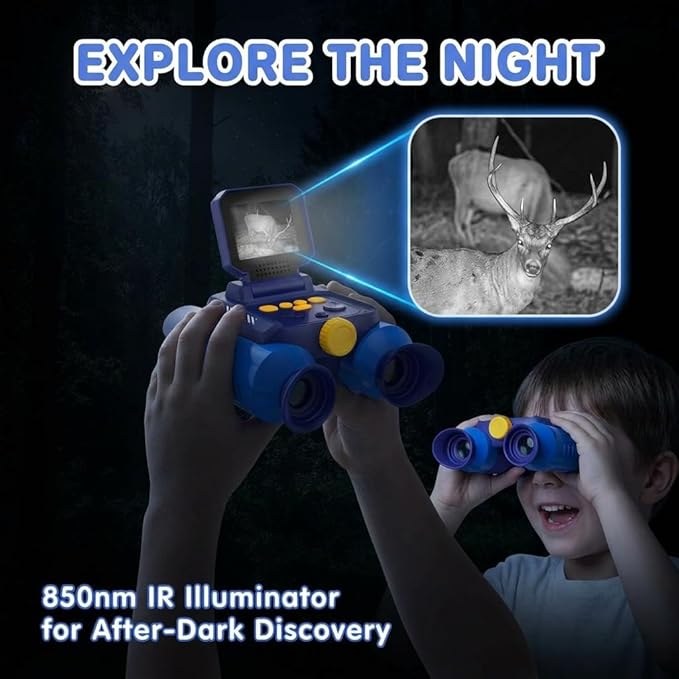 Kids Binoculars with Night Vision Camera, 10X Zoom Digital Adventures Telescope with 2.4" IPS Screen, Nature Explorer STEM Toys for Bird Watching Camping, Gifts for Boys Girls Age 4-12 - Azure