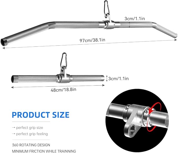 Lat Pulldown Attachments, Straight Bar Cable Attachments, Lat Pull Down Bar, Curl Pulldown Bar, Sturdy & Lightweight Aluminum, Non-Slip Grip, Full Rotation, Max Load 1000LBS