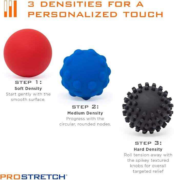 ProStretch Trio, 3 Density Massage Balls for Myofascial Release, Trigger Points, Plantar Fasciitis, and Muscle Knots, Set of 3
