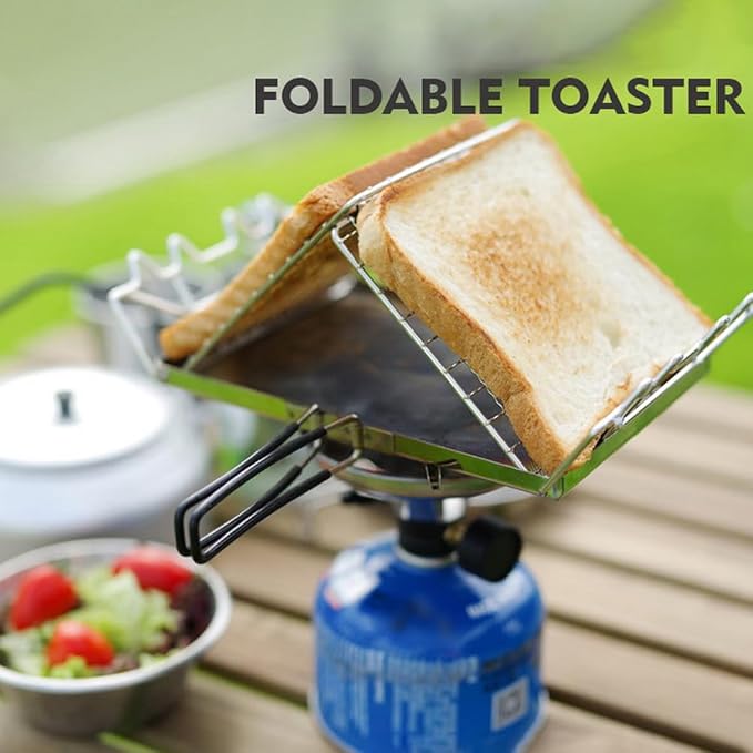 Camping Toaster Folding Camp Stove Toaster Stainless Steel Bread Toaster Rack for Camping Backpacking Picnic