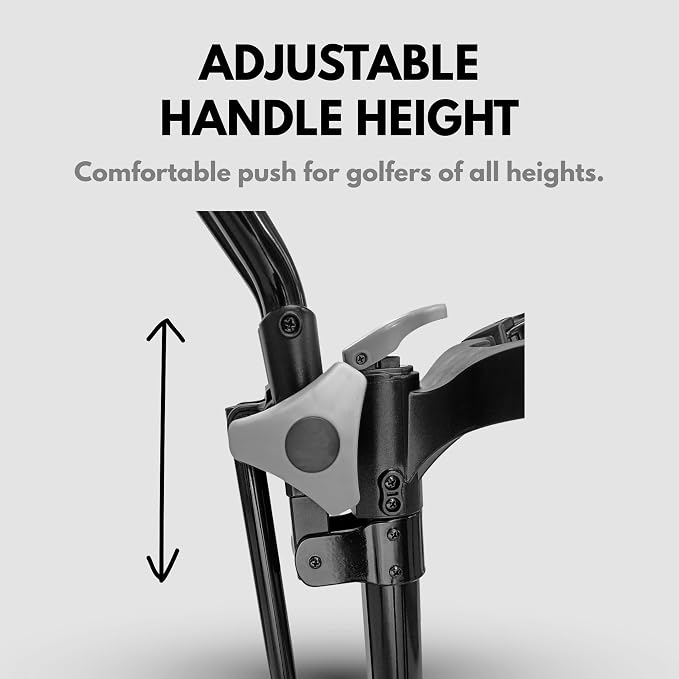 Qwik-Fold Golf Push Cart 4-Wheel with Foot Brake – 1-Second Fold Golf Trolley, Lightweight Aluminum Frame, Adjustable Handle, Ball-Bearing Wheels & Umbrella Holder