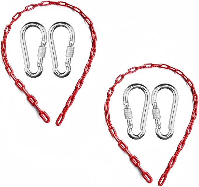 Swing Chains (2) Fully Plastic Coated with 4 Free Quick Links Anti-Rust Iron Link Chains for Playground Kids Tree Swing Seat Support 660 Lb Swing Set Accessories and Replacement (Red)