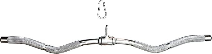 Lat Cable Machine Attachment Curl Pulldown Barbell Revolving Bar, Multi-Exerciser Cable Attachment, Solid Steel Tricep Press Down Bar with Rubber Handgrips & Revolving Hanger