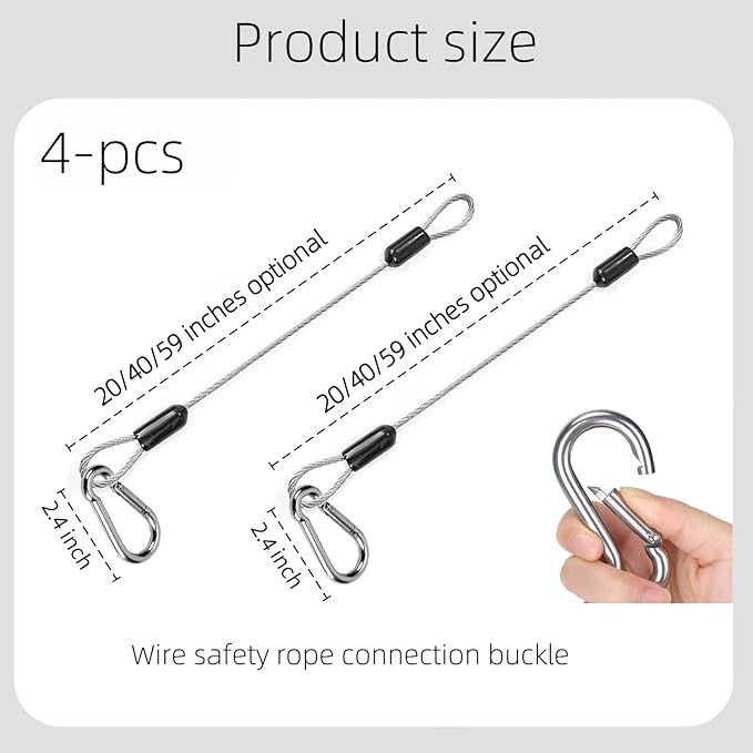 4 Pcs 59 Inch Premium Metal Planter Hangers，Bird Feeder Cable for Tree with Carabiner Clip，Bird House Hanging Hook and Chain Wire for Bird Feeders and Birdhouses，Baths，Baskets，Suet，Outdoor Camping