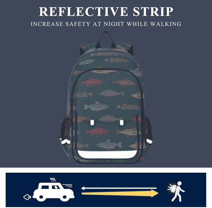 Fisyme River Fish Vintage School Backpack Laptop Backpack Bags Bookbags Travel Casual Computer Notebooks Daypack