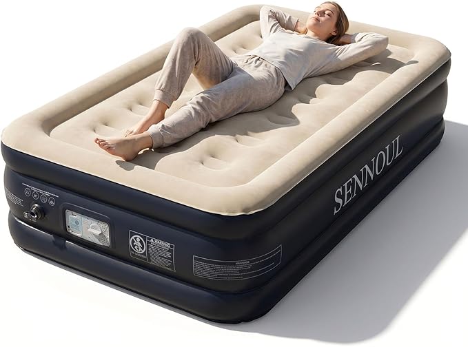 SENNOUL Twin Air Mattress with Built-in Pump,Fast & Easy Inflation/Deflation Inflatable Mattress, Foldable Blow Up Mattress with Storage Bag, Inflatable Bed for Home, Camping & Guests,18"/550lbs Max