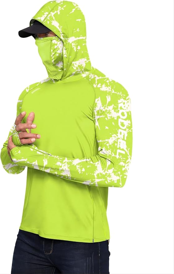 Rodeel Men's UPF 50+ Performance Fishing Hoodie, Long Sleeve Sun Protection Athletic Quick-Dry Breathable T-Shirt