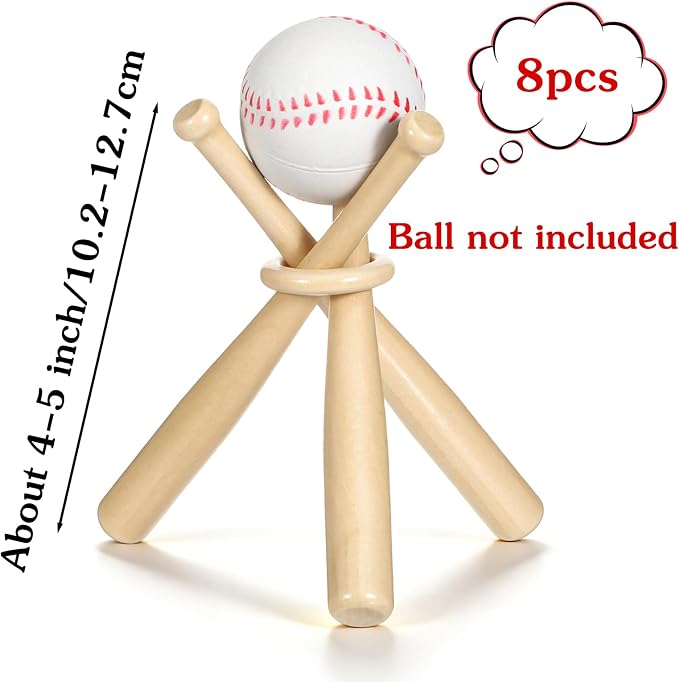 8 Pack Wooden Baseball Display Stand Holder, Mini Baseball Bats and Rings, Creative Gift for Baseball Fans, Office Home Desk Decor