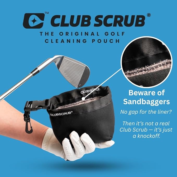 Club Scrub Golf Club and Golf Ball Cleaning Bag, Waterproof Clean Face Technology Liner, Detachable Clip, Machine Washable, Cleans Club Grooves, Dry Exterior (Neoprene or Microfiber Option Available)