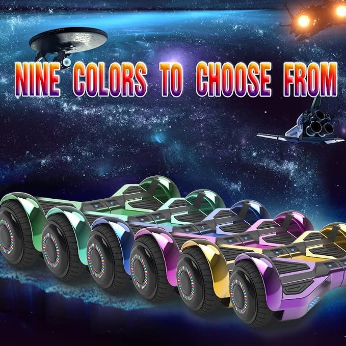 Starship Electric Hoverboard with Bluetooth Speaker, Chrome Color Self Balancing Scooters with Science Fiction Design and 6.5 inch LED Wheels (Chrome Blue)