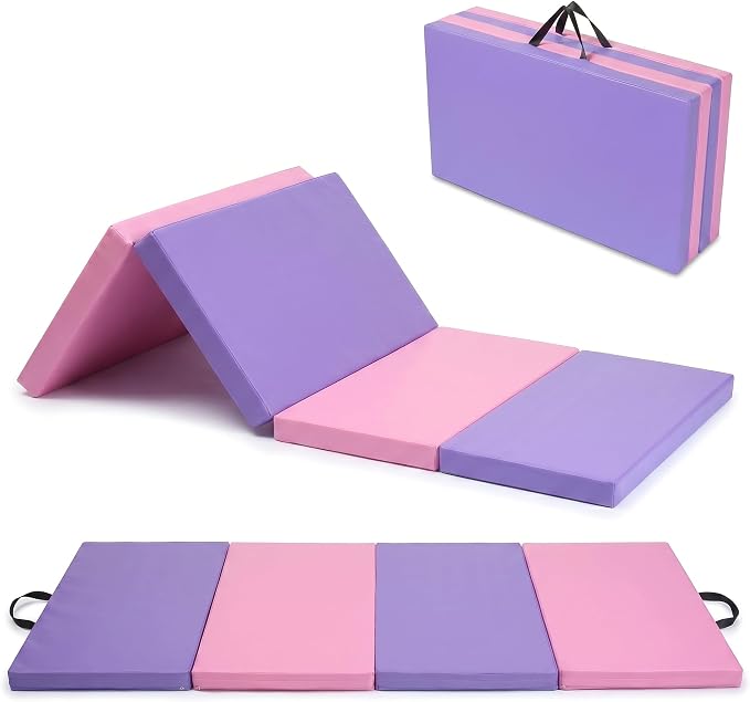 Gymnastics Mat, 6x2/3Ft 2-Inch Thick 4-Fold Exercise Floor Mat for Home Gym, Portable Yoga Mat for Pilates, Aerobics, Martial Arts & Training