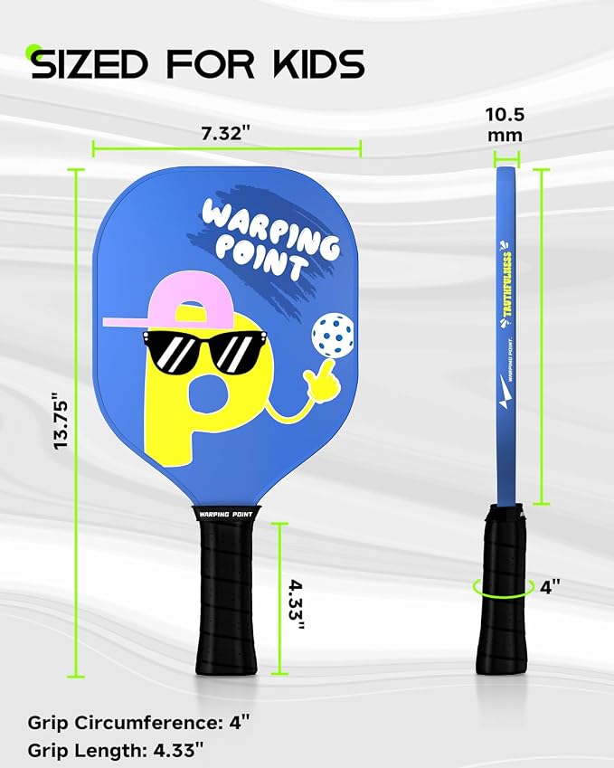Warping Point Junior Pickleball Paddle – T700 Carbon Fiber Face, Lightweight Polymer Core, Designed for Kids 12 & Under and Teens 13+, Youth-Friendly Grip and Balanced Control