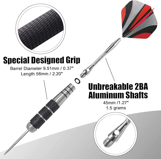 WINSDART Darts Metal Tip Set Professional Metal Darts for Dartboard Steel Tip Darts with Nonslip Iron Barrel Aluminum Dart Shafts,Extra Flights,Dart Sharpener,Gift Box