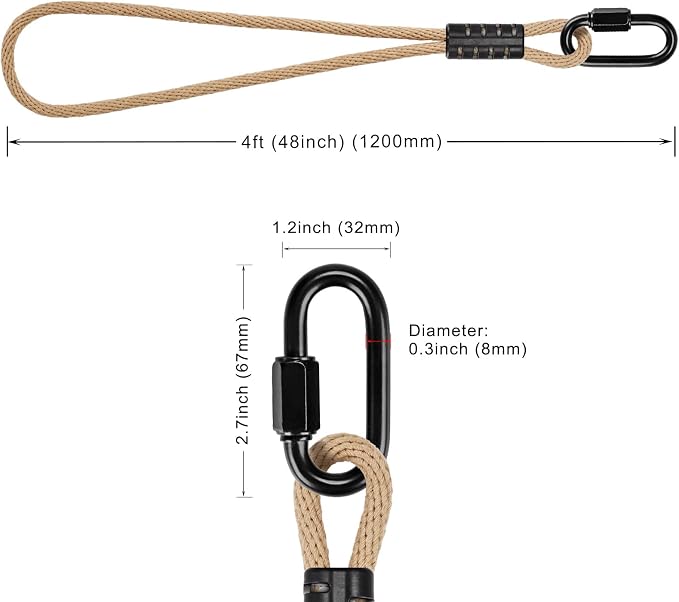 SELEWARE Hammock Straps, 4ft Tree Swing Rope for Hammock Chair Hanging Kit, Extension Rope with Carabiner for Indoor Outdoor Playground Tree Swings Camping Hammock Accessories (Beige1,2 Pack)