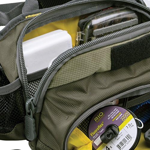 Allen Company Eagle River Lumbar Fly Fishing Pack - Holds 6 Fly Boxes, Zip‑Down Workstation, Waist Bottle Pockets, Durable Outdoor Waist Pack - Gray/Lime and Olive Green