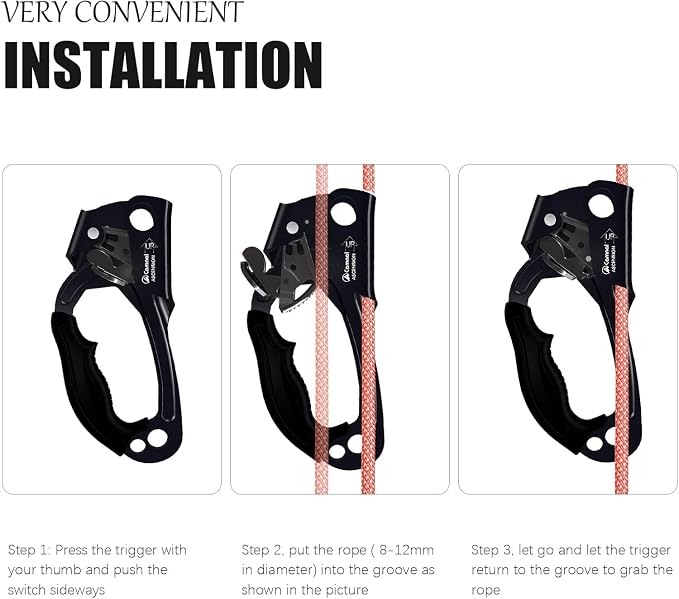 UIAA & CE Certified Hand Ascender for 8–13mm Rope, Rope Clamp for Rock Climbing, Tree Climbing, Arborist, Rappelling Gear – Left/Right Hand