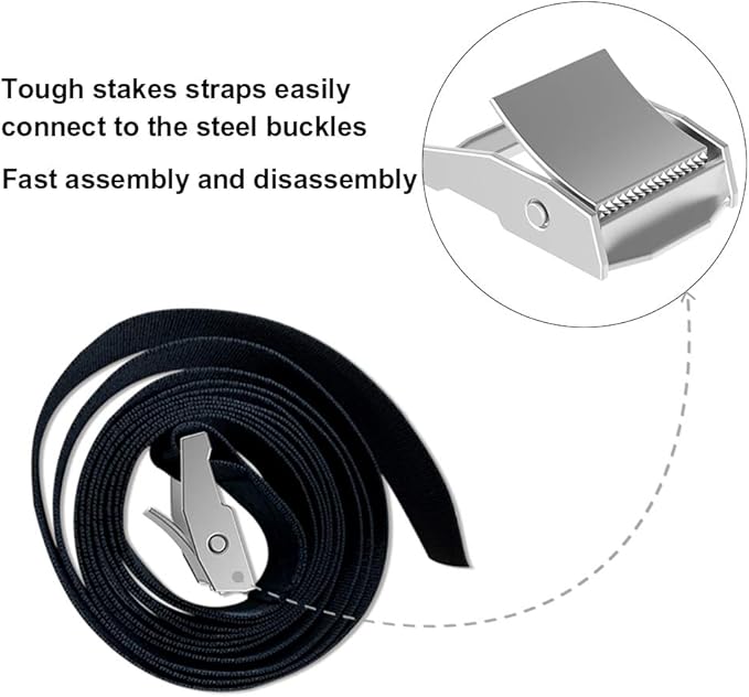 EURMAX USA 4-Pack Windproof Trampoline Stakes Anchor Kit-Steel Corkscrew Anchor,Heavy Duty Tie Down Kit with T-Hook&Reinforced Safety Straps,Secure Weatherproof Protection for Trampoline,Tent&Playset