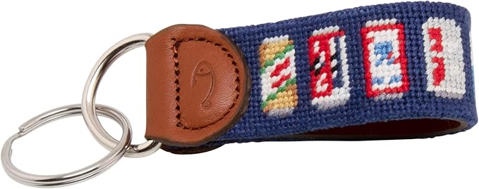 Leather Hand-Stitched Needlepoint Key Fob or Key Chain