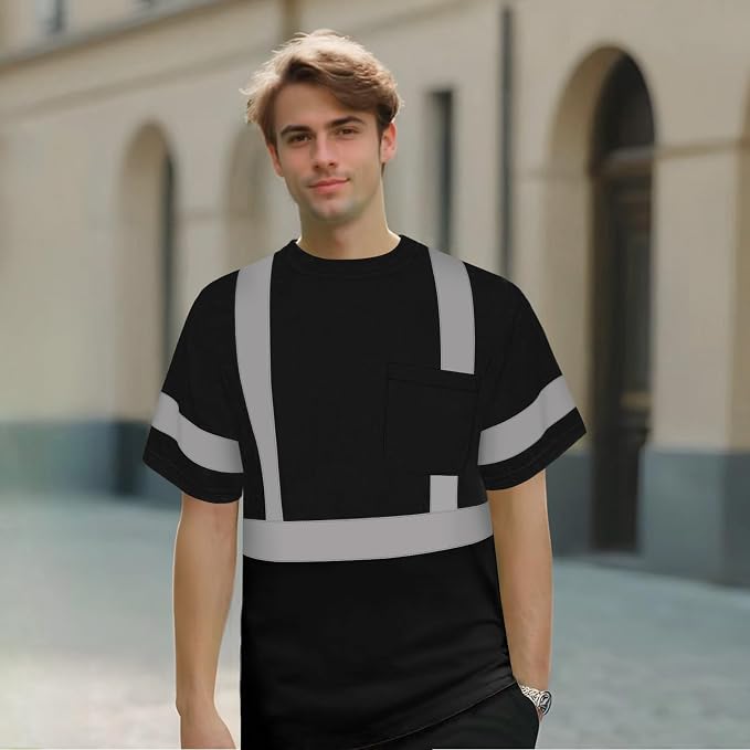 TCCFCCT High Visibility Shirt Class 3 Hi Vis Shirts for Men, Short Sleeve Work Shirts for Men, Safety Shirts for Men Construction, Durable & Breathable, DC-Black L 3PCS